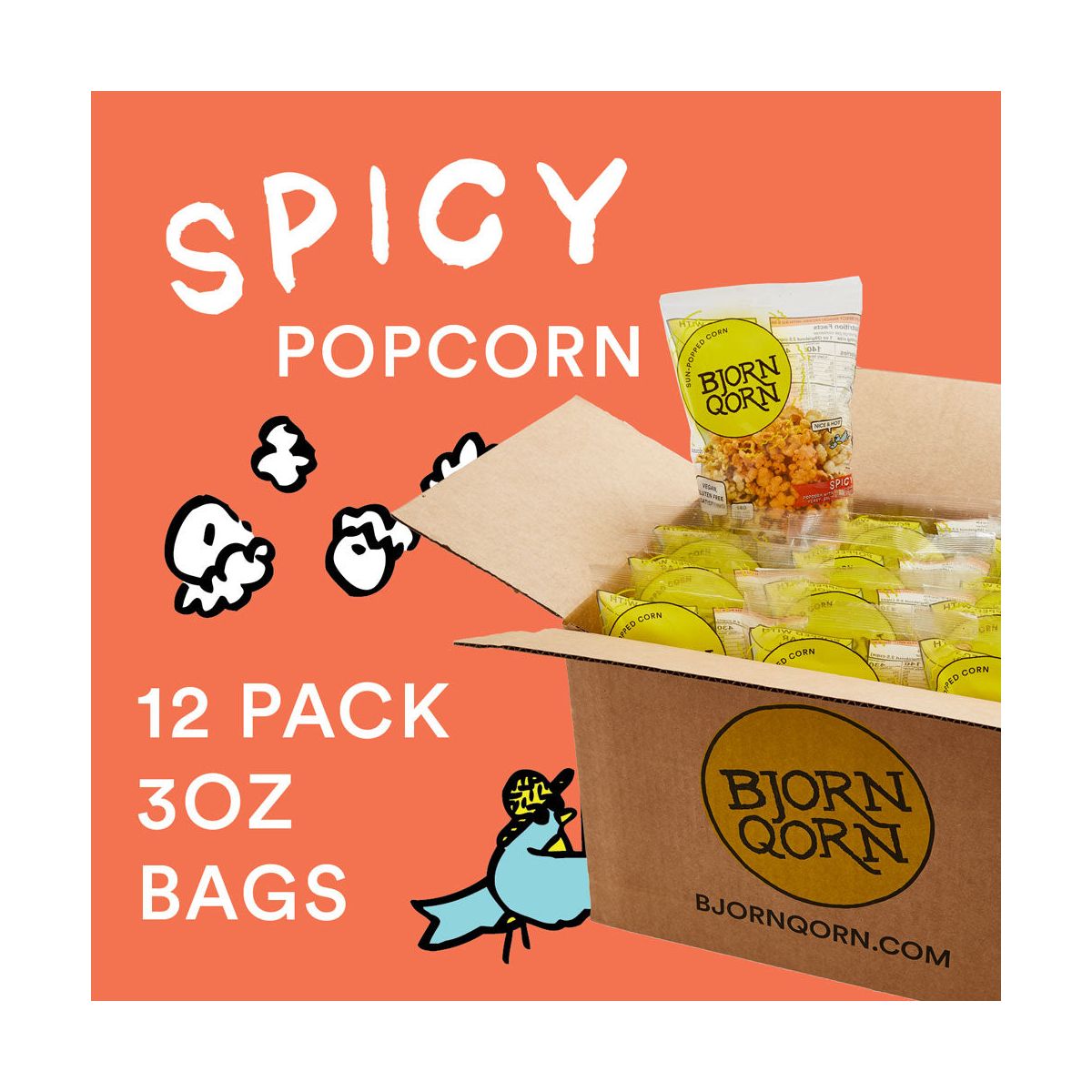 BjornQorn Picante, Paquete de 12 (3 oz) de Palomitas - Imagen 5