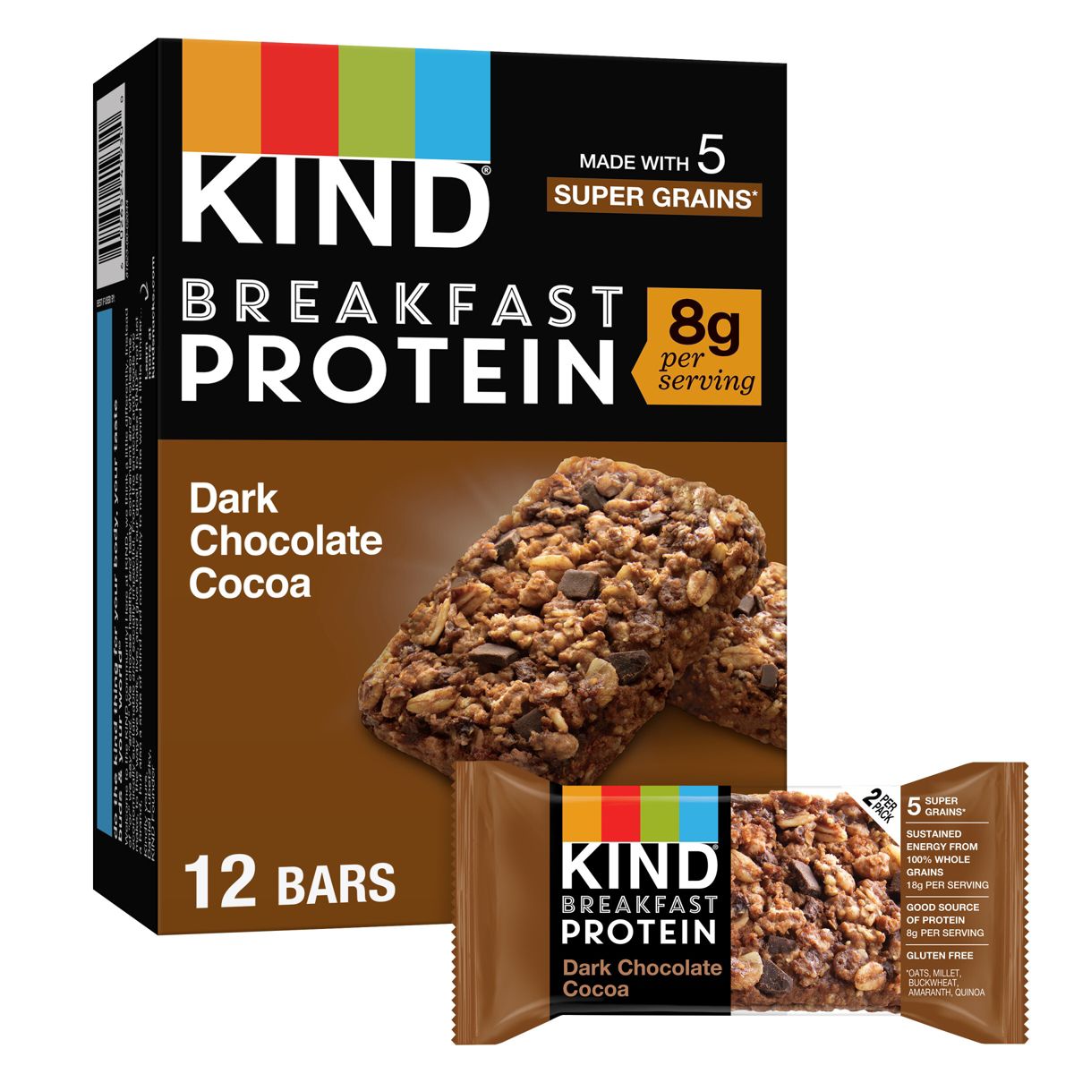 Barras de Proteína Kind Breakfast Chocolate Oscuro - 10.58 oz/12 ct - Imagen 2
