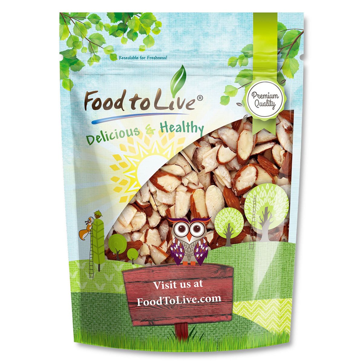 Almendras Fileteadas Tostadas Naturales con Sal del Himalaya - por Food to Live