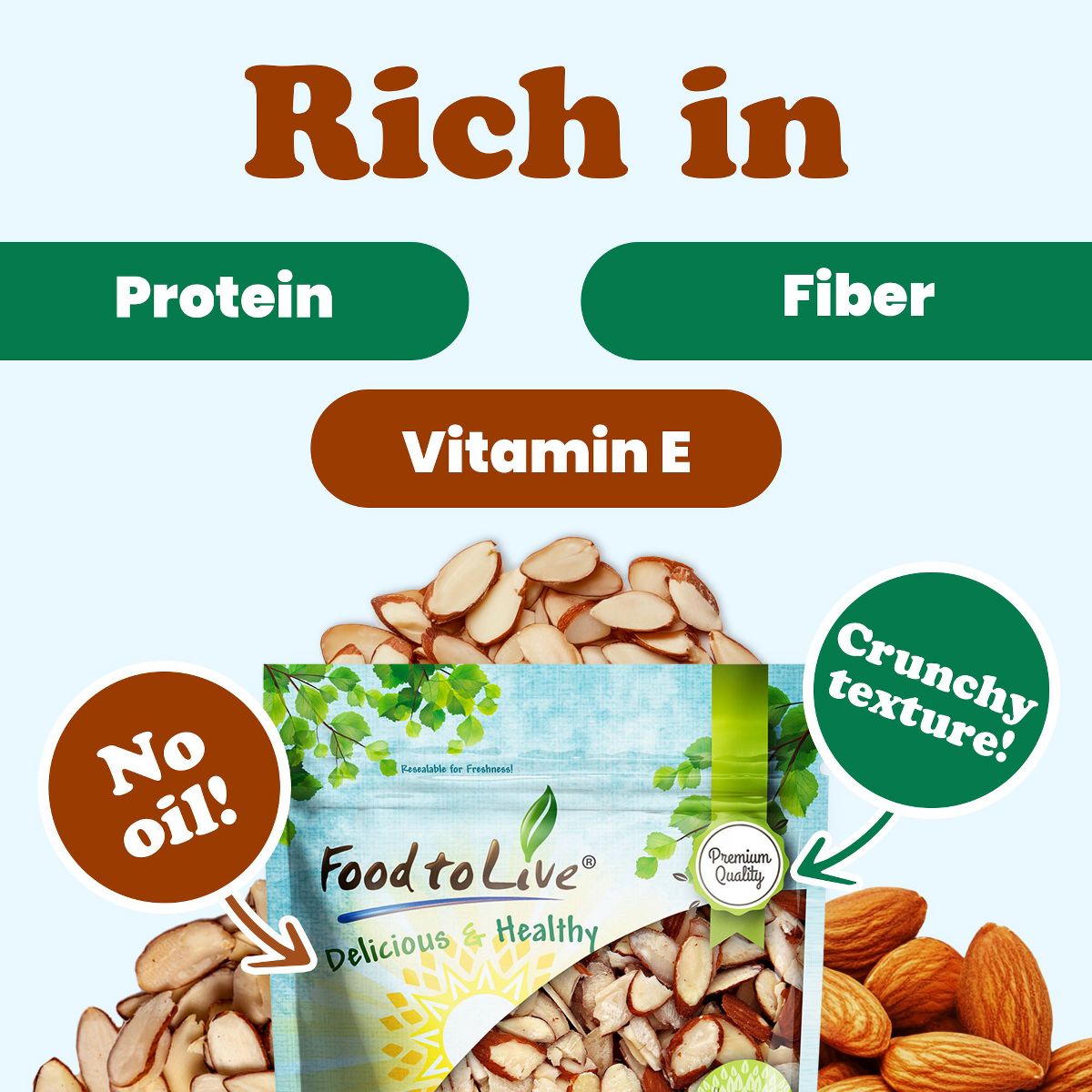 Almendras Fileteadas Tostadas Naturales con Sal del Himalaya - por Food to Live - Imagen 7
