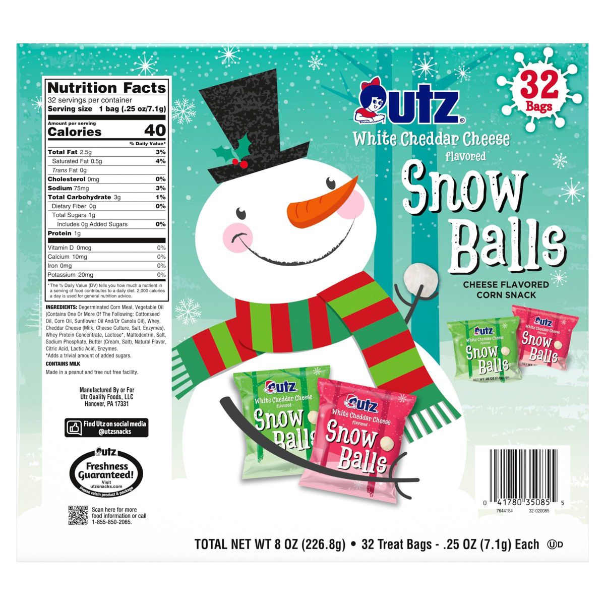Utz Snow Balls White Cheddar Multipack Botana para Fiestas - 8oz/32ct - Imagen 3