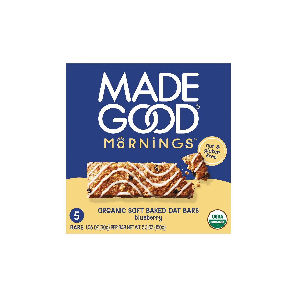 MadeGood Mornings Barritas de Avena Horneadas Suaves Sabor Blueberry - 5.3 oz/5 ct - Imagen 2