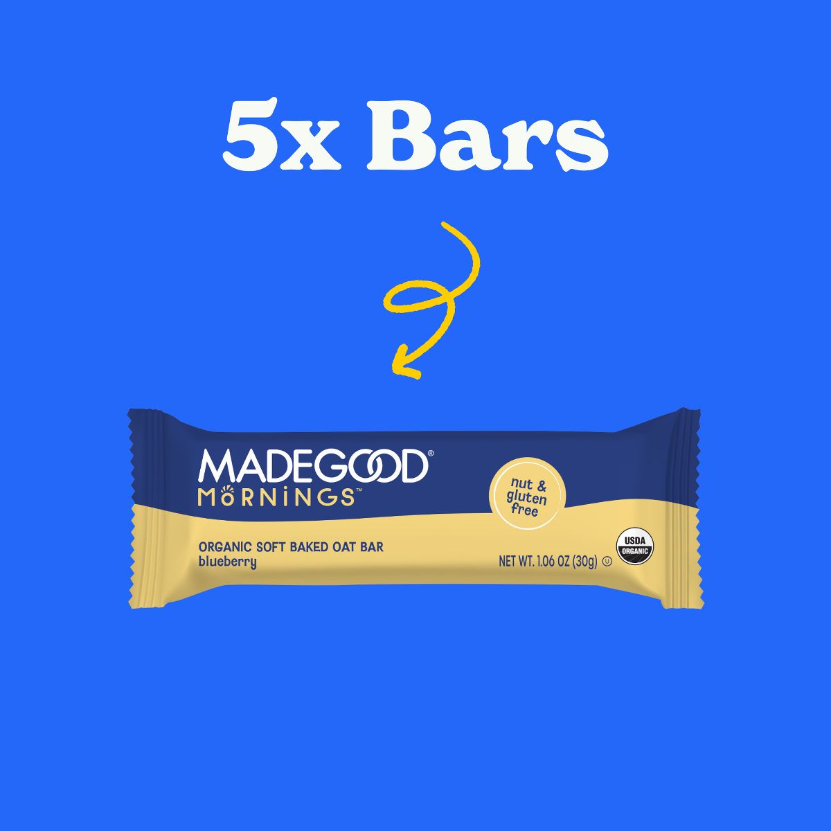 MadeGood Mornings Barritas de Avena Horneadas Suaves Sabor Blueberry - 5.3 oz/5 ct - Imagen 4