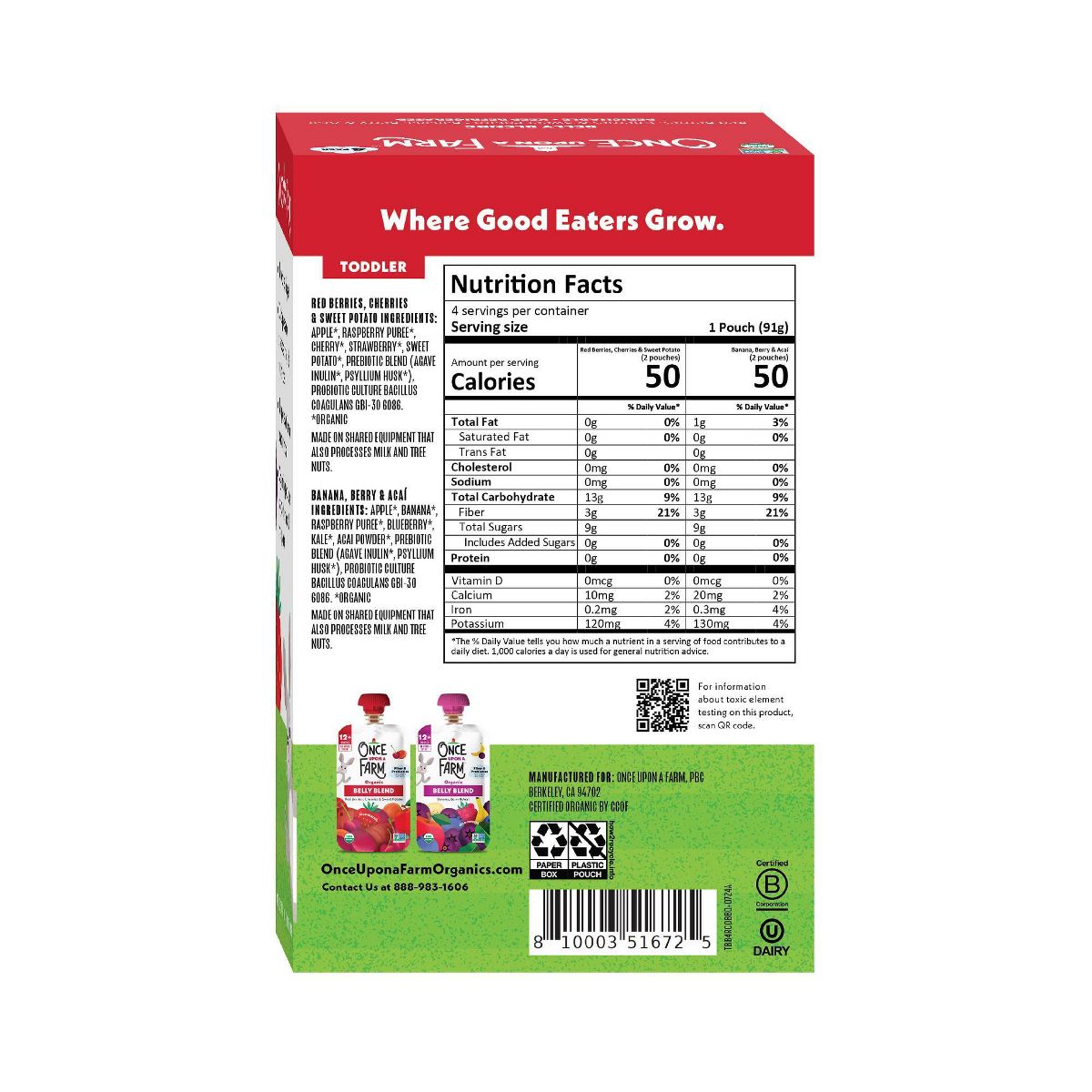 Once Upon a Farm Belly Blends Bolsitas de Fruta Variedad - 12.8 oz/4 ct - Imagen 3