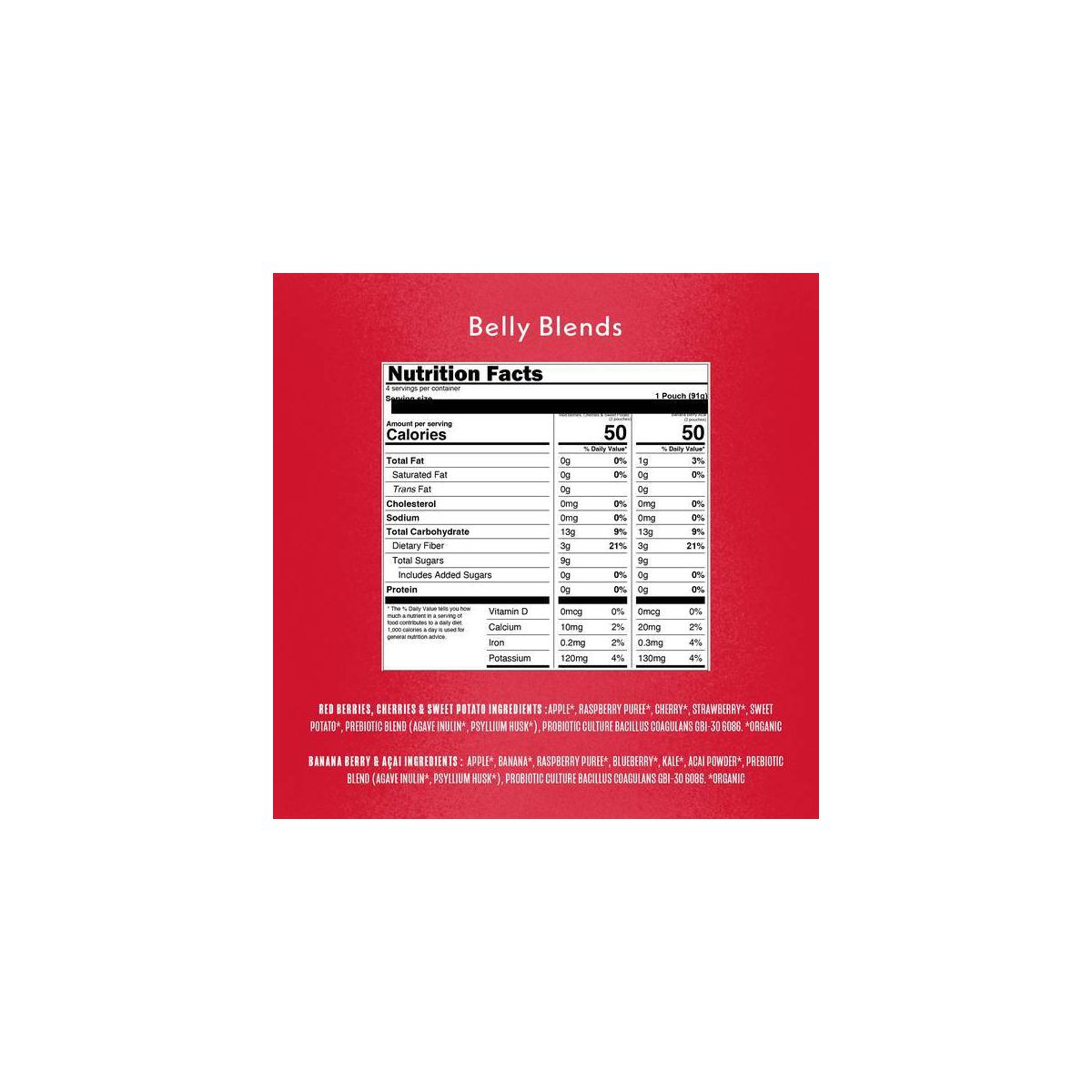 Once Upon a Farm Belly Blends Bolsitas de Fruta Variedad - 12.8 oz/4 ct - Imagen 4