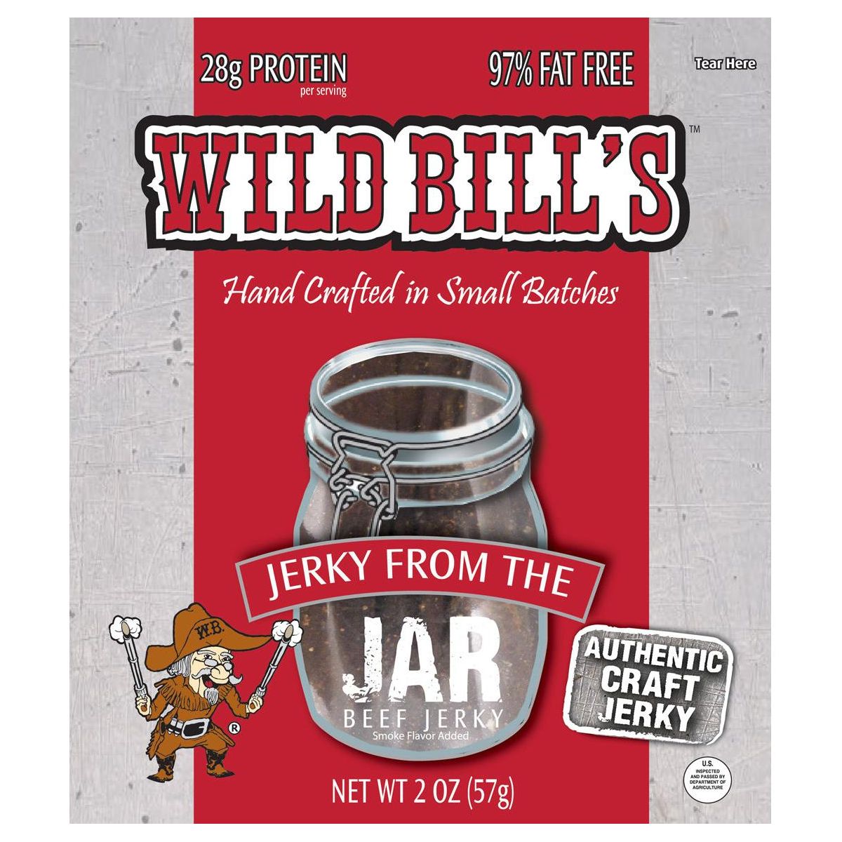 Wild Bill's Original Hickory Smoked Beef Jerky From The Jar Paquete de 2 oz (3 piezas)