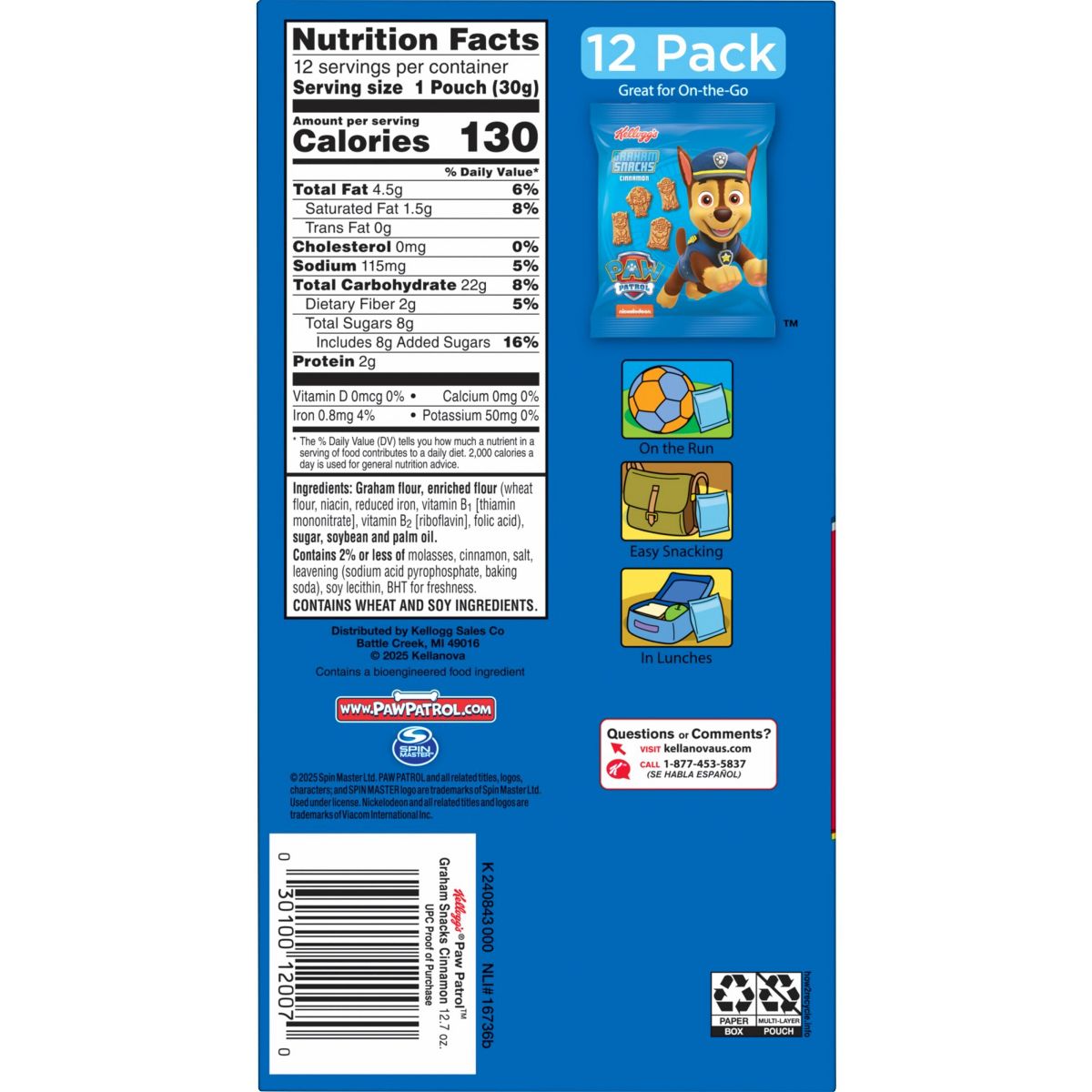 Galletas Graham Paw Patrol en Paquete de Snacks - 12.7 oz / 12 ct - Imagen 3