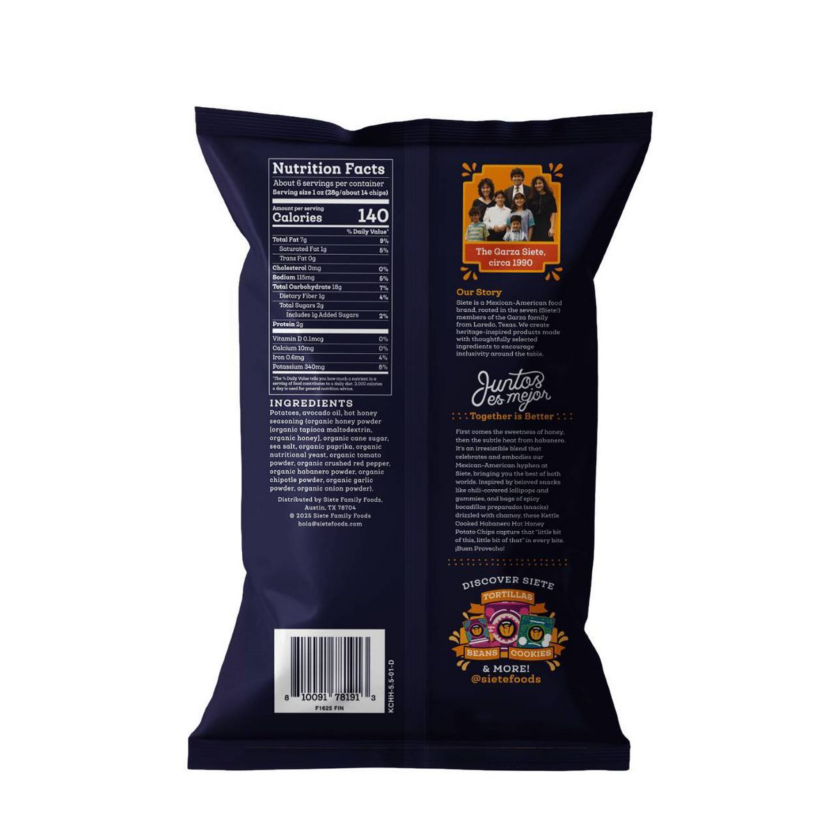 Papas fritas Siete Habanero Honey estilo Kettle Cooked - 5.5 oz - Imagen 3