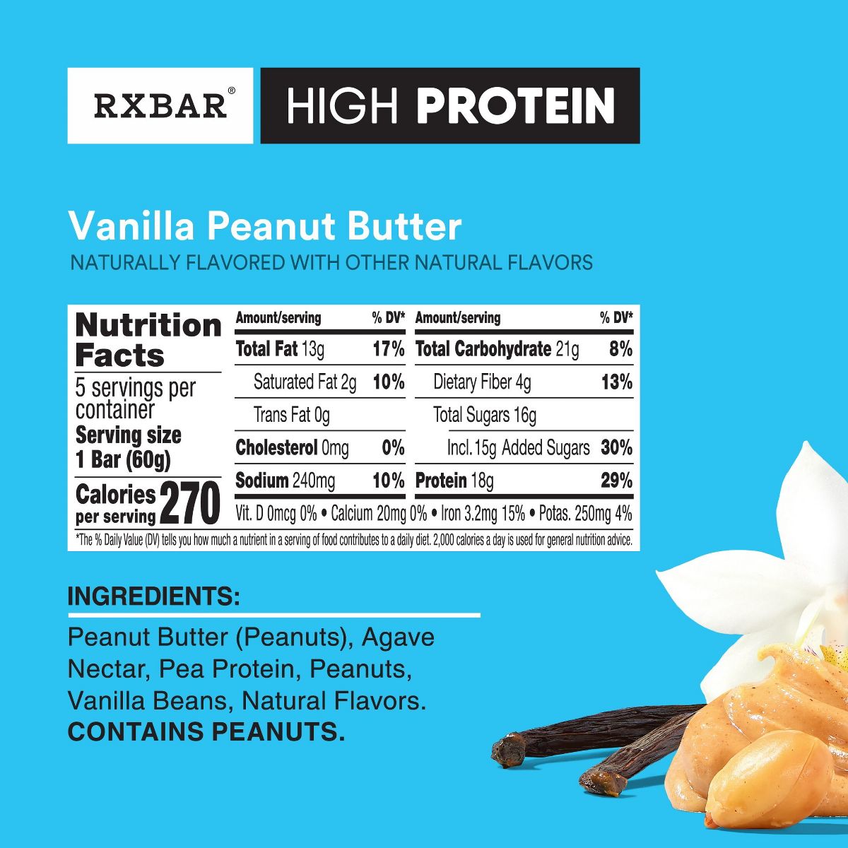 RXBAR Barritas de Proteína Sabor Vainilla y Crema de Cacahuate - 10.5 oz / 5 ct - Imagen 7