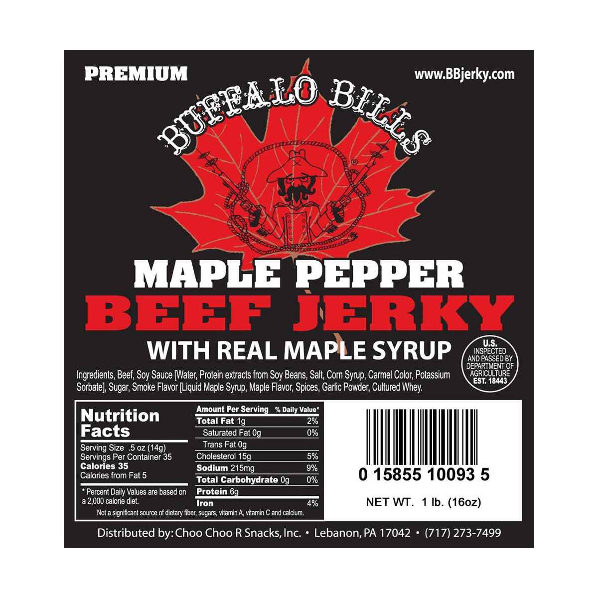 Buffalo Bills 16 oz Piezas de Cecina de Res con Pimienta y Jarabe de Arce Premium (bolsa de una libra en piezas de cecina de res de tamaño aleatorio) - Imagen 3