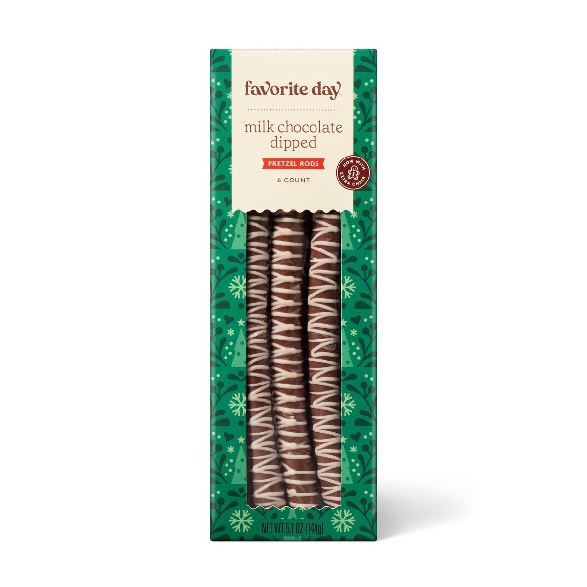 Barritas de Pretzel Bañadas en Chocolate con Leche y Goteadas de Blanco Navideñas - 5.1 oz/6 ct - Favorite Day™