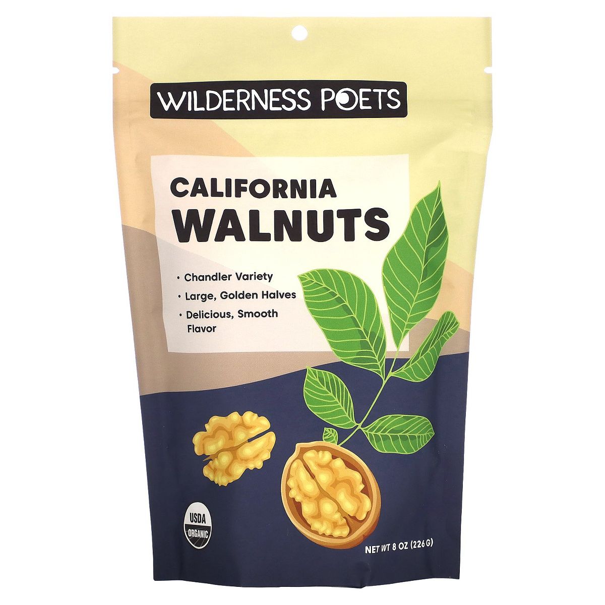 Nueces de California Wilderness Poets - Orgánicas, Crudas, Variedad Chandler Heirloom - Mitades Doradas, Rubias - (8 Onzas - 227g)