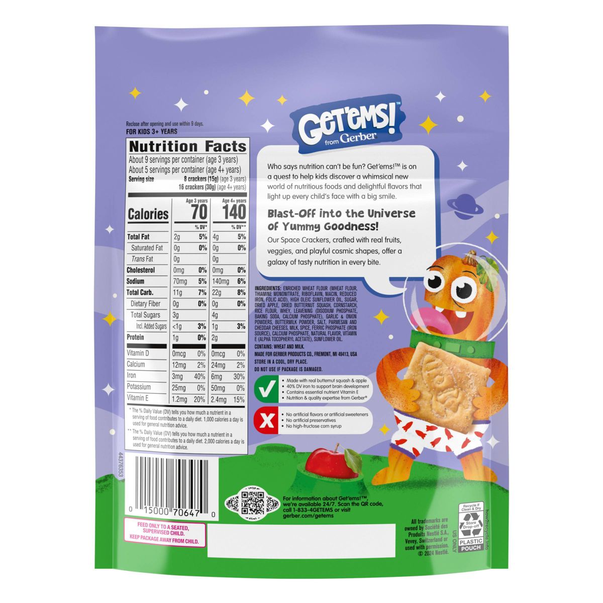 Galletas para niños Get'ems! de Gerber Sabor Queso Parmesano - 5 oz - Imagen 3