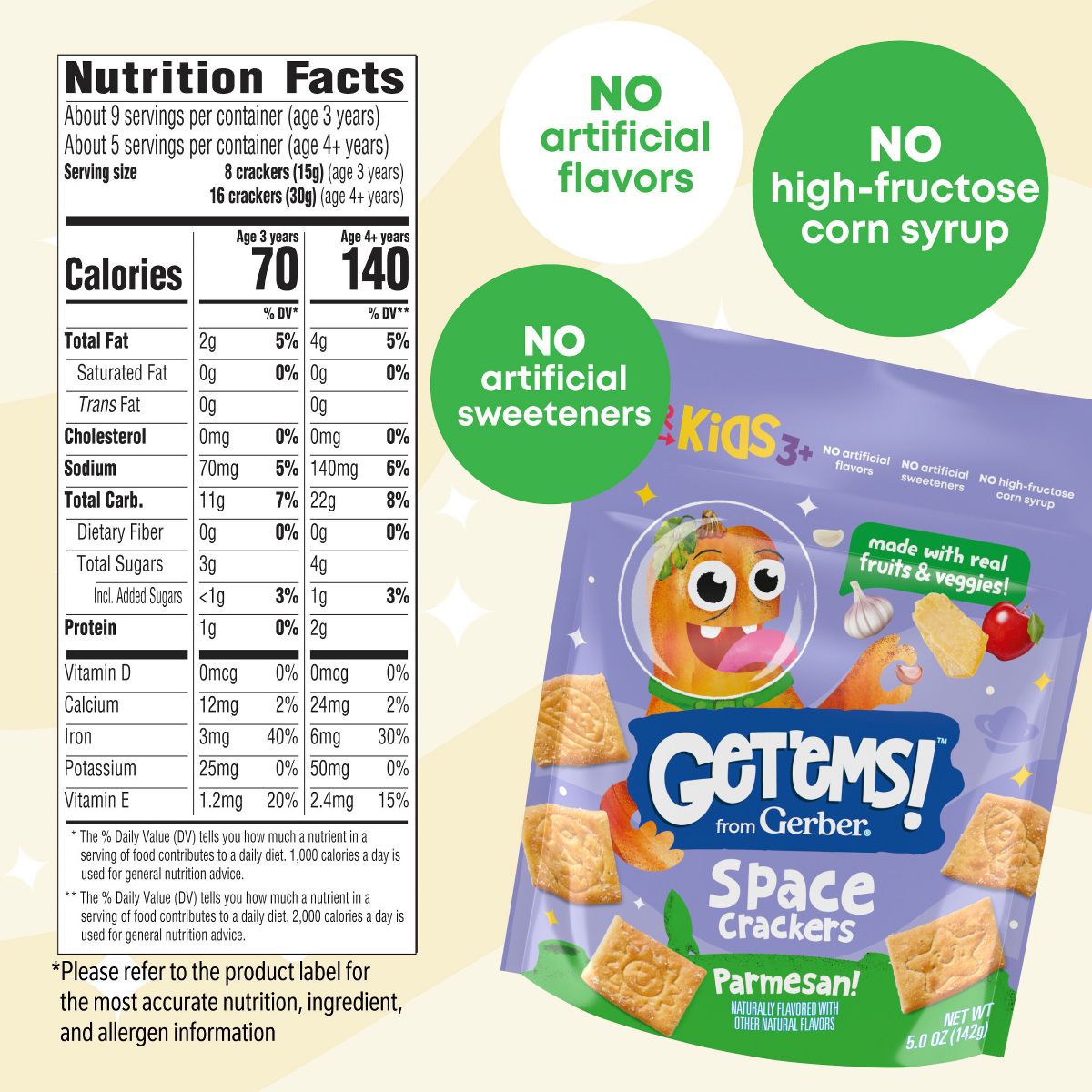Galletas para niños Get'ems! de Gerber Sabor Queso Parmesano - 5 oz - Imagen 9