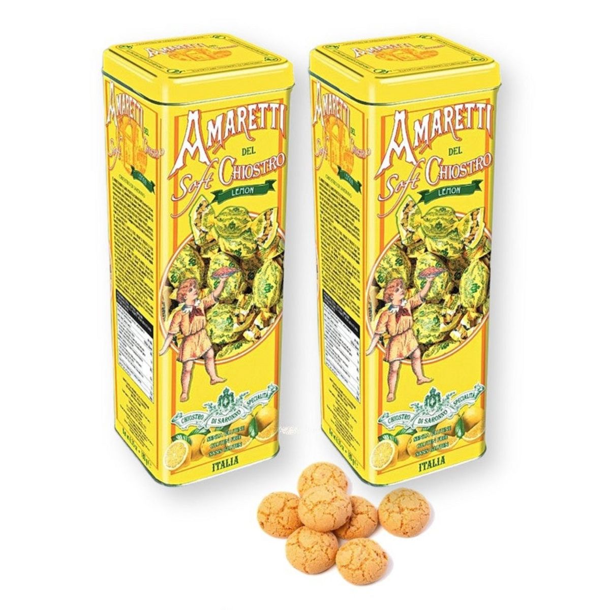 Chiostro di Saronno SOFT LEMON Galletas Amaretti Lata Torre 6.35 Oz. / 180 G. (Paquete de 2)