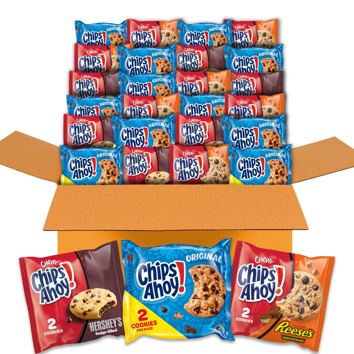 Paquete Variado de Galletas CHIPS AHOY!, Galletas con Chispas de Chocolate Originales, Galletas Suaves con Chispas de Chocolate y Tazas de Crema de Cacahuate Reese's y Galletas Suaves de Fudge 47.8 oz / 50 ct