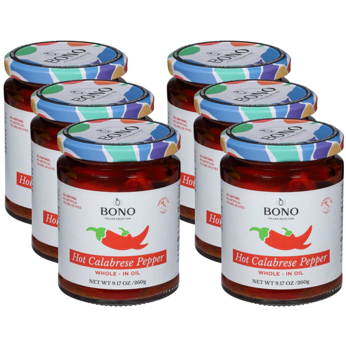 Pimientos Calabrese Picantes Bono Enteros en Aceite - Caja con 6/9.17 oz