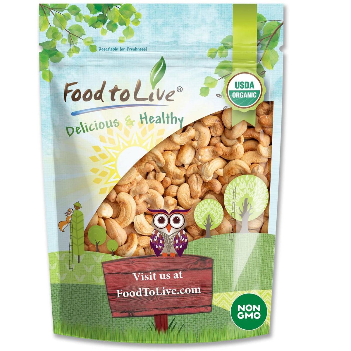 Anacardos Enteros Tostados al Horno Orgánicos - Sin OGM, Sin Sal, Anacardos Tostados al Horno, Sin Aceite Añadido, Kosher, Vegano - Imagen 3