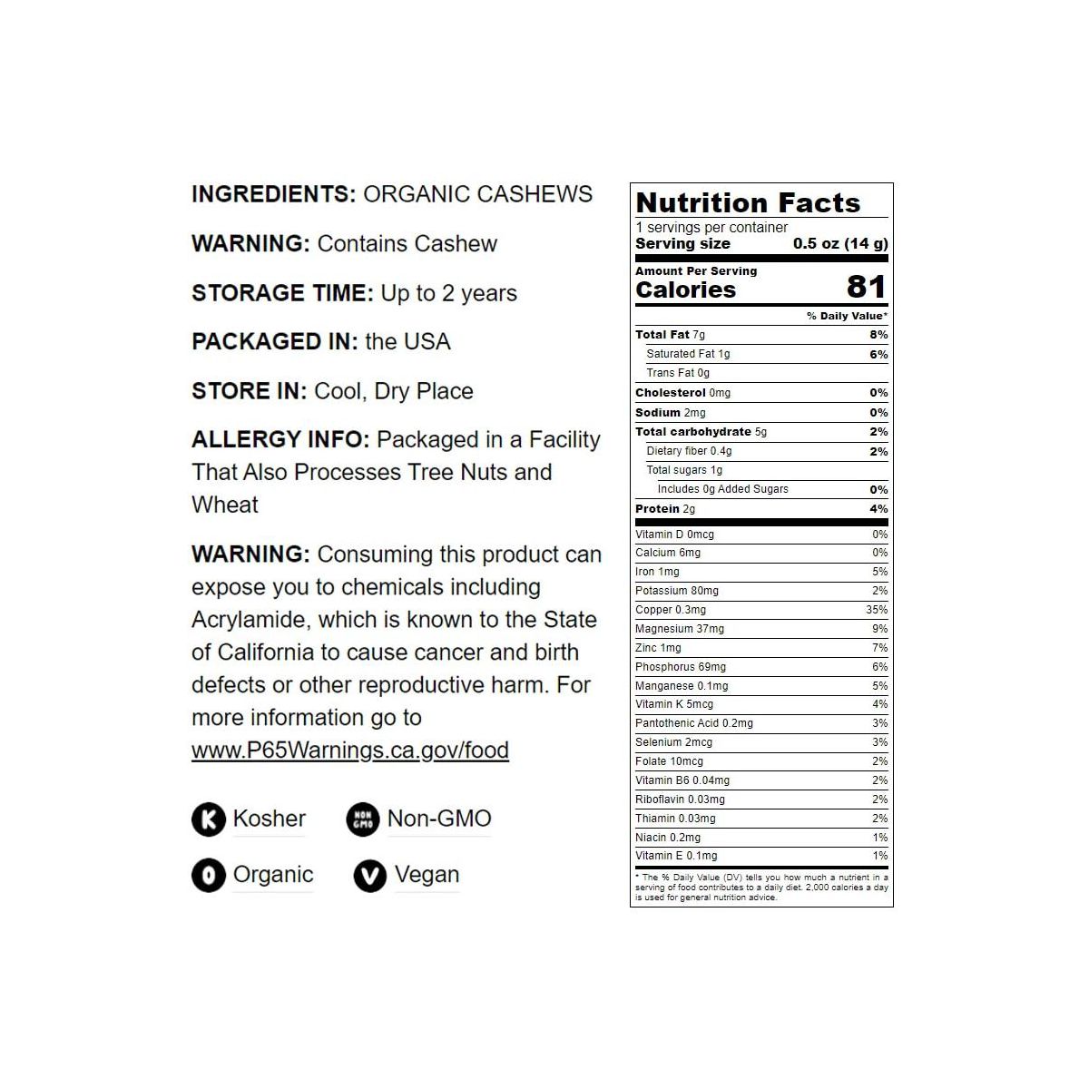 Anacardos Enteros Tostados al Horno Orgánicos - Sin OGM, Sin Sal, Anacardos Tostados al Horno, Sin Aceite Añadido, Kosher, Vegano - Imagen 5