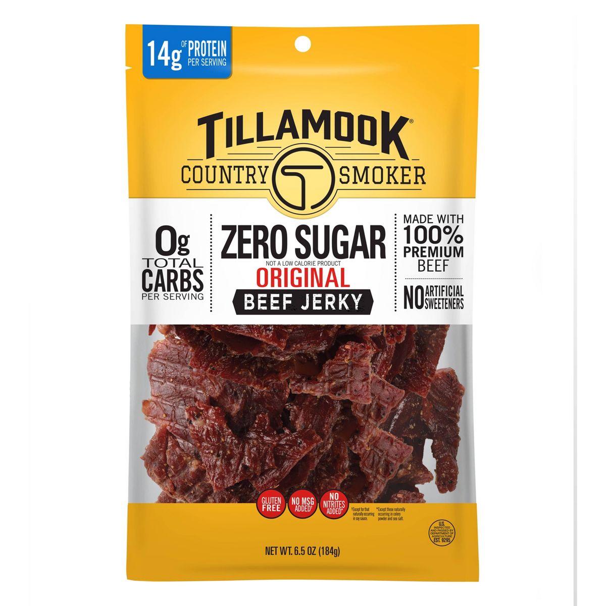 Tillamook Country Smoker Beef Jerky Original sin Azúcar - 6.5 oz
