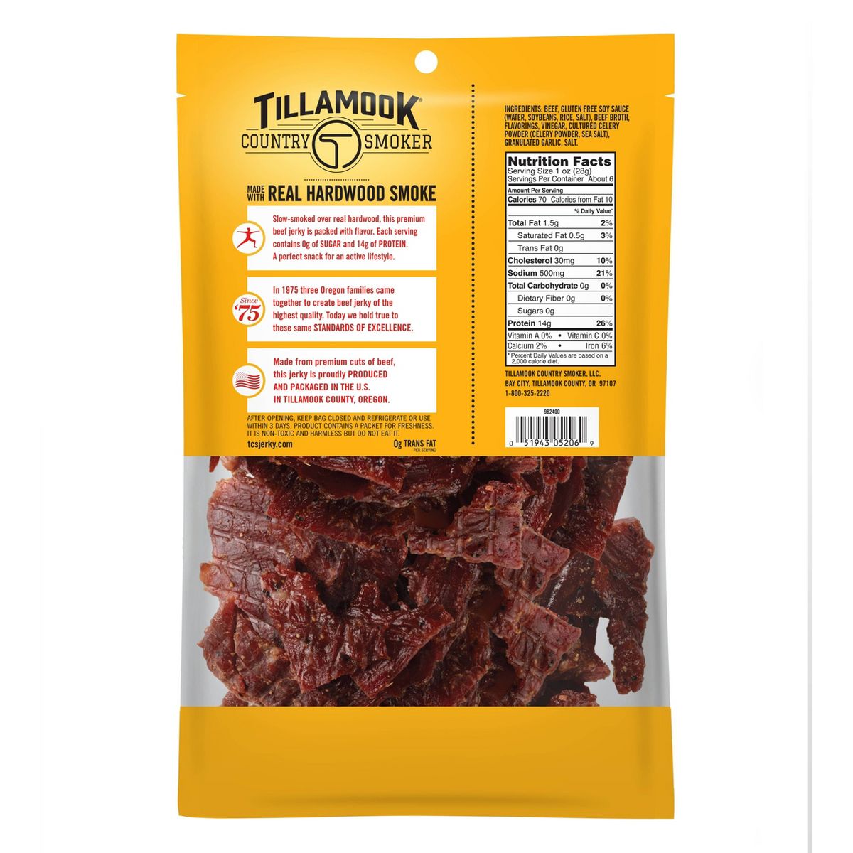 Tillamook Country Smoker Beef Jerky Original sin Azúcar - 6.5 oz - Imagen 3