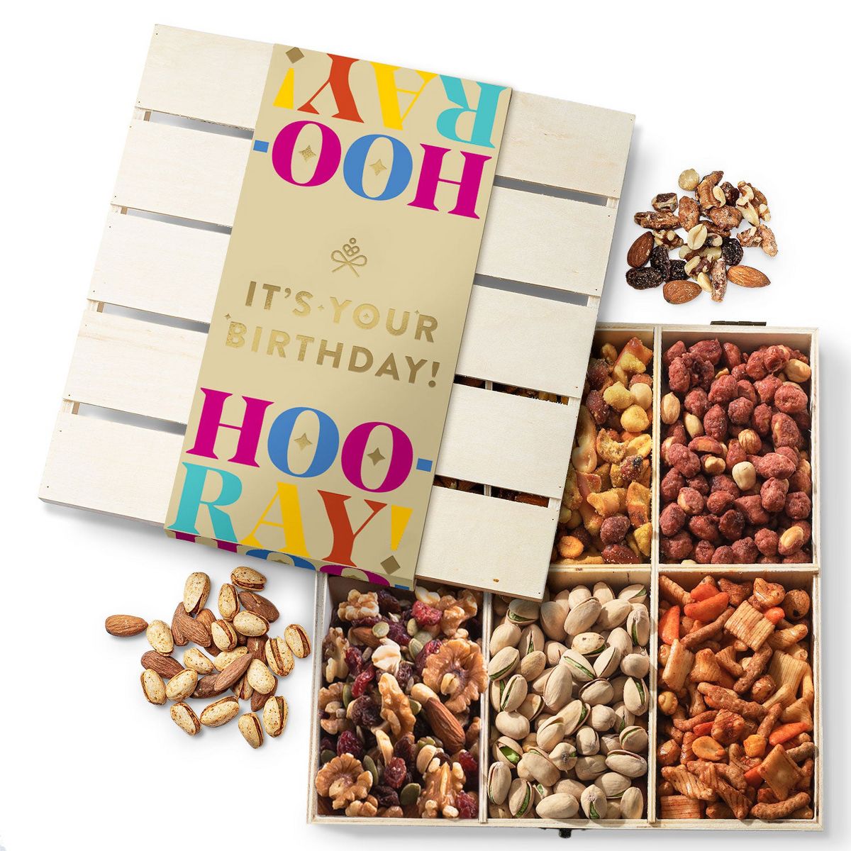 Bonnie and Pop - Canasta de Regalo de Cumpleaños en Caja de Madera Reutilizable - Opción de Regalo de Nueces Saludables - Imagen 2