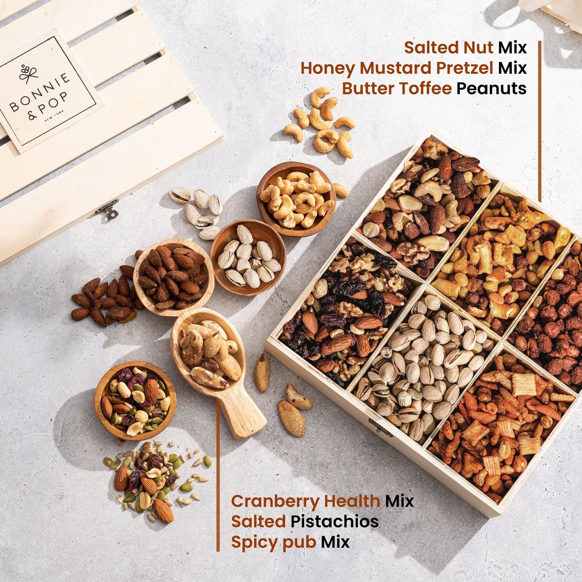 Bonnie and Pop - Canasta de Regalo de Cumpleaños en Caja de Madera Reutilizable - Opción de Regalo de Nueces Saludables - Imagen 4