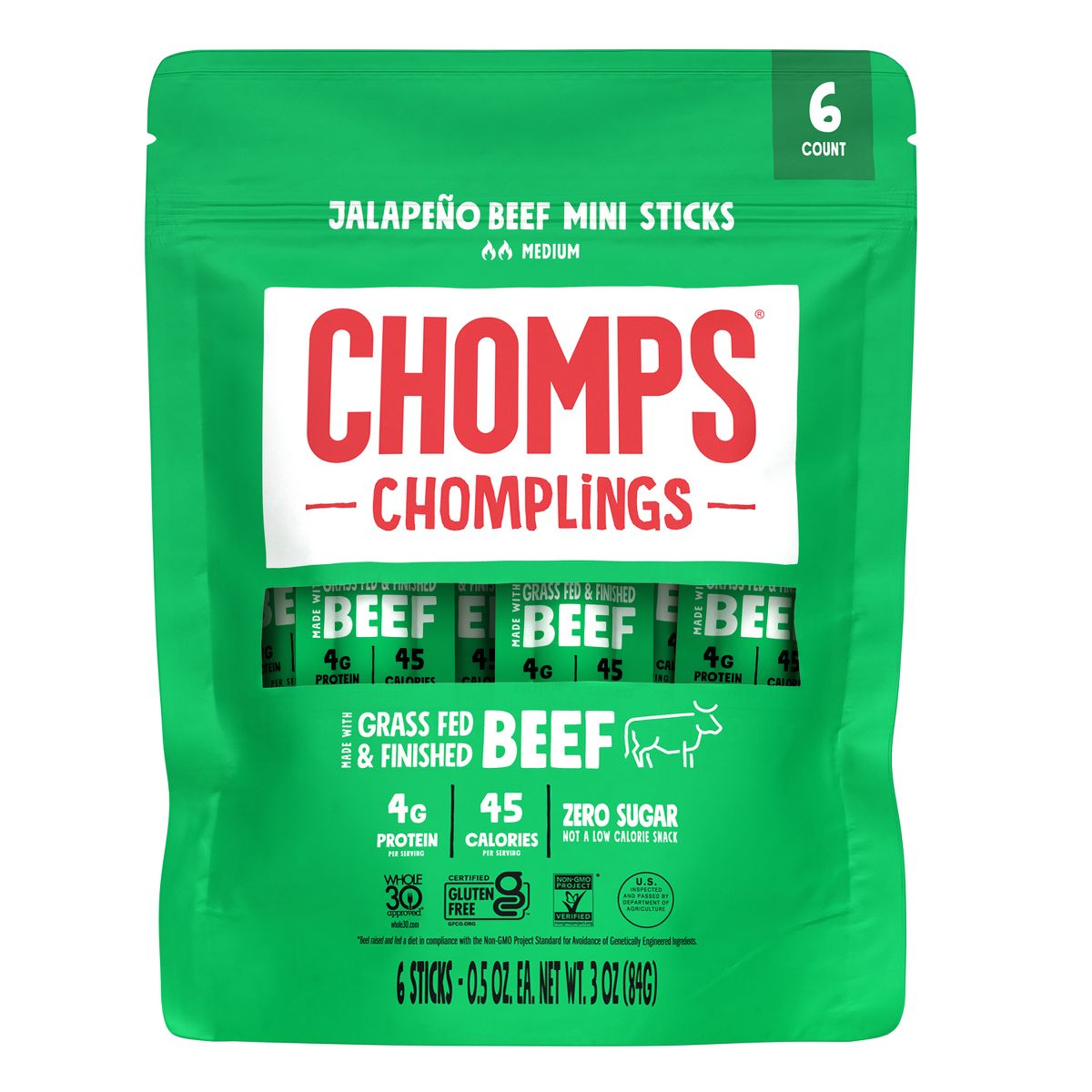 Chomps Chomplings Mini Palitos de Res Sabor Jalapeño - 3 oz / 6 ct - Imagen 2