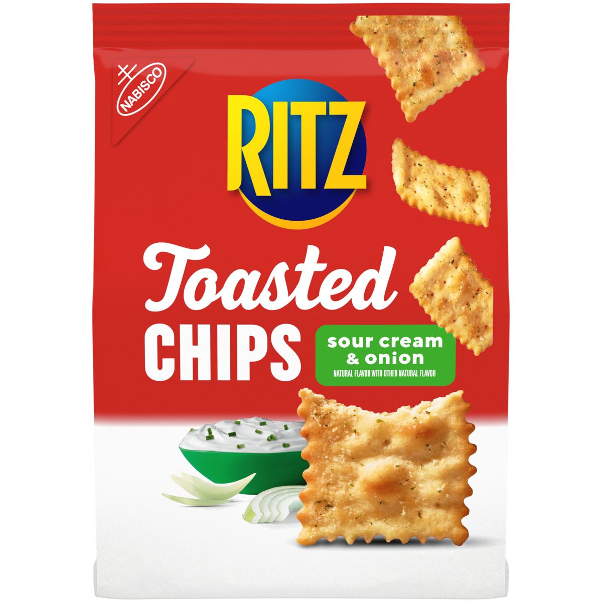 RITZ Toasted Chips Sour Cream and Onion Crackers Botanas para Fiesta - 8.1 oz - Imagen 2