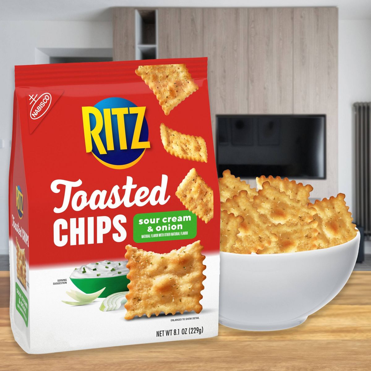 RITZ Toasted Chips Sour Cream and Onion Crackers Botanas para Fiesta - 8.1 oz - Imagen 5