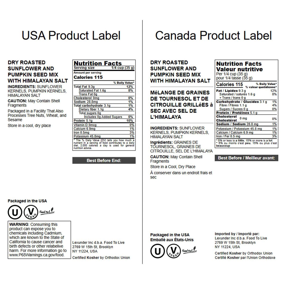 Mezcla de Semillas de Girasol y Calabaza Tostadas en Seco con Sal del Himalaya - por Food to Live - Imagen 3