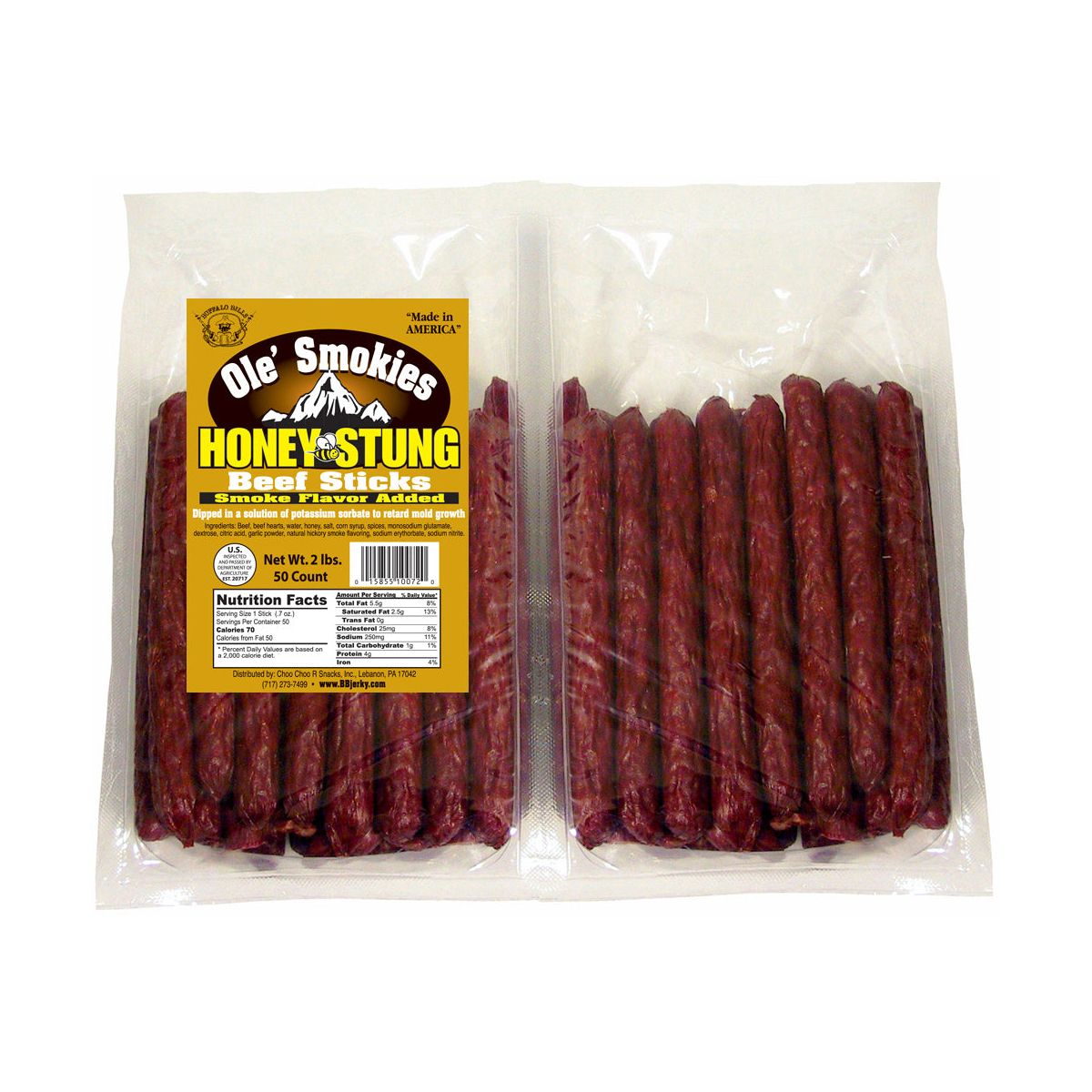 Buffalo Bills 2 lb Honey Stung 5" Ole Smokies Saddlebag (50 salchichas de res con extremo retorcido por saddlebag) - Imagen 2