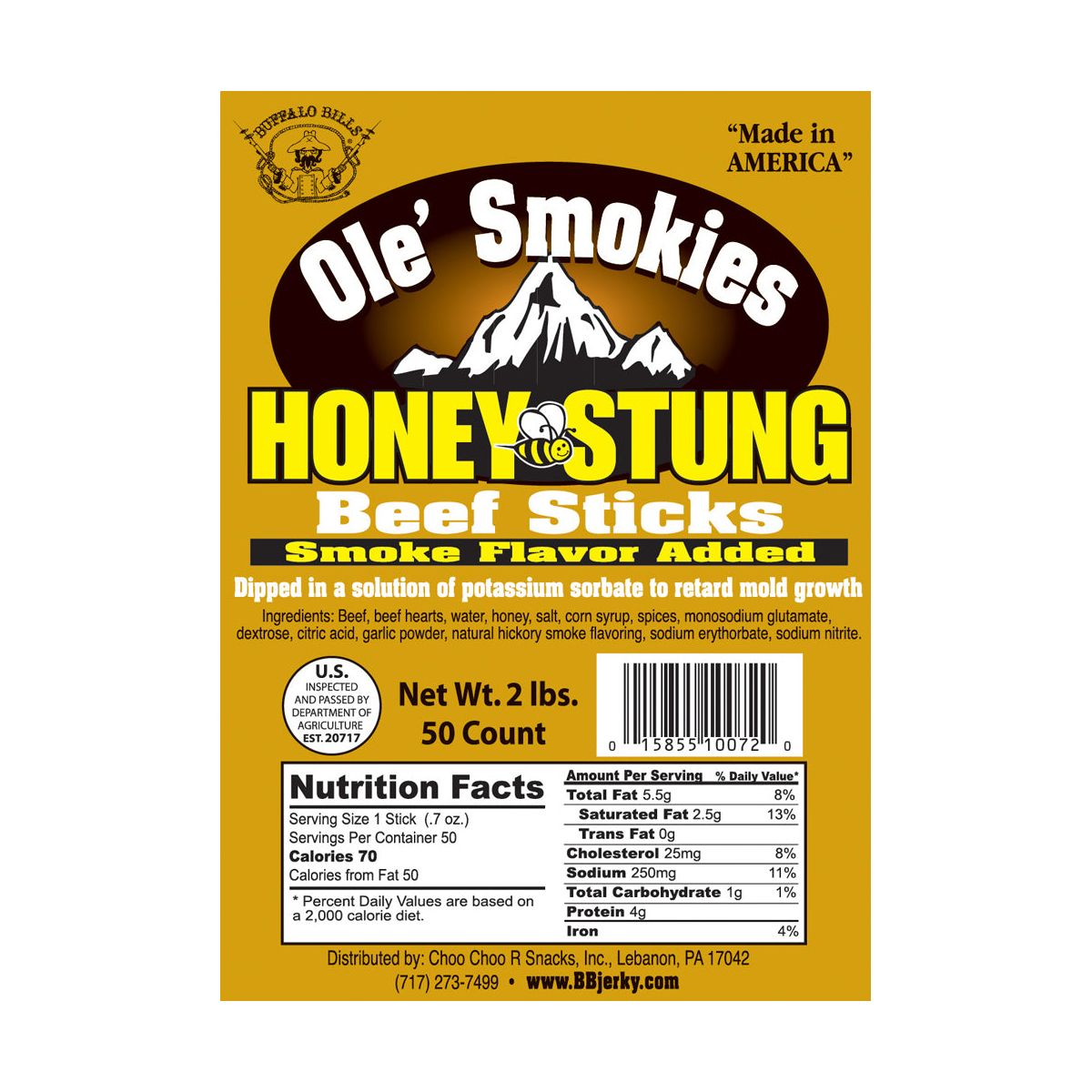 Buffalo Bills 2 lb Honey Stung 5" Ole Smokies Saddlebag (50 salchichas de res con extremo retorcido por saddlebag) - Imagen 3