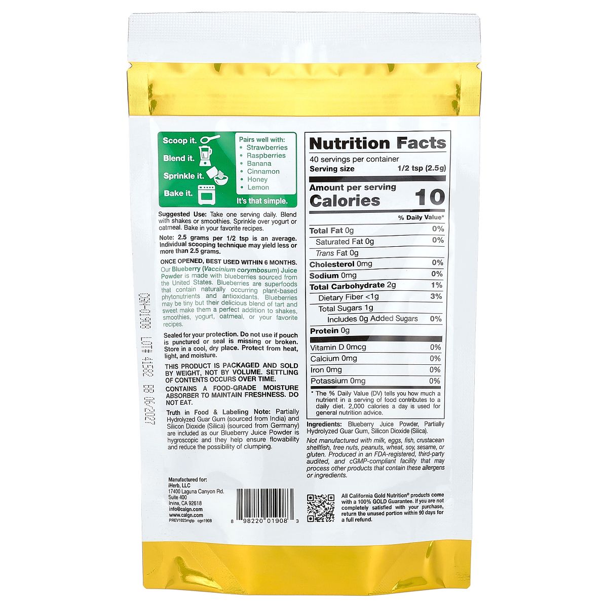 California Gold Nutrition Superfoods, Jugo de Arándano en Polvo, 3.53 oz (100 g) - Imagen 3