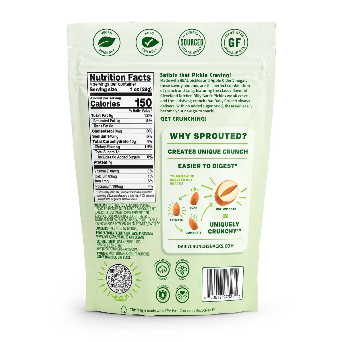 Almendras Brotadas Daily Crunch Sabor a Pepinillo Encurtido - 4 oz - Imagen 3