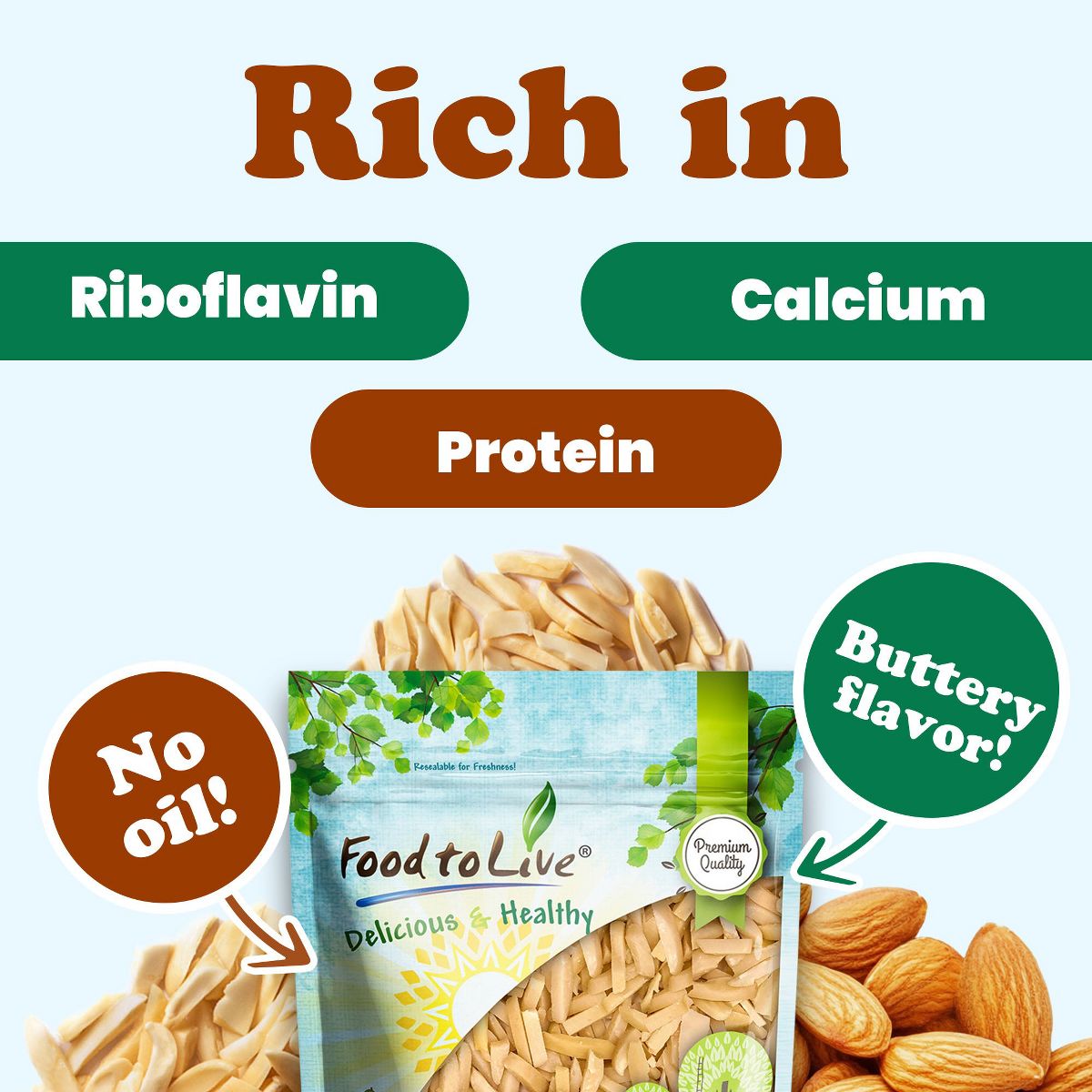 Almendras Fileteadas Tostadas en Seco con Sal del Himalaya - por Food to Live - Imagen 7
