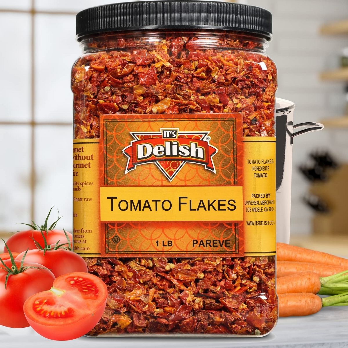 Hojuelas de Tomate Seco Premium de It's Delish, Contenedor Reutilizable Jumbo de 16 OZ - Imagen 3