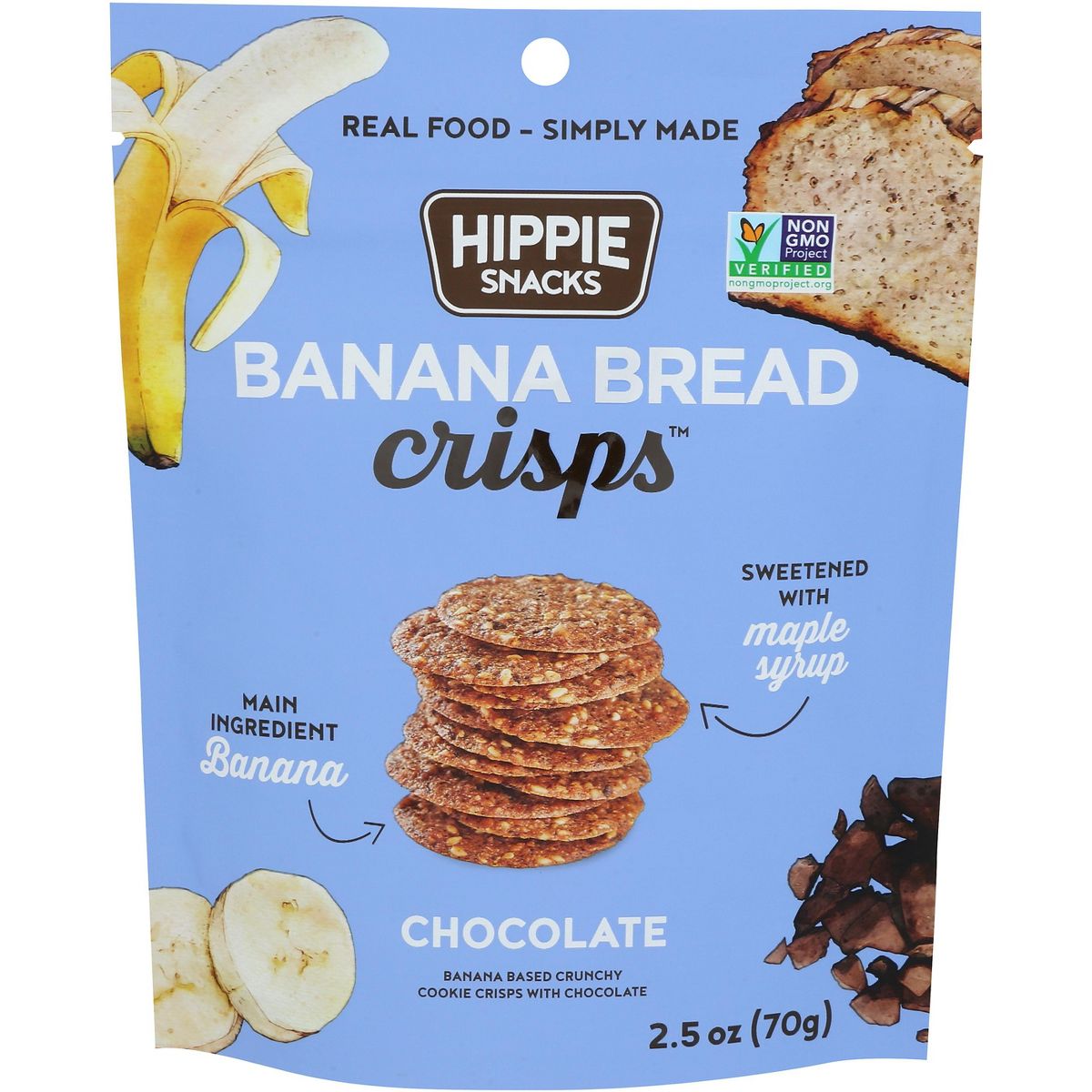 Hippie Snacks Crisps Banana Bread Chocolate - 2.5 oz (Paquete de 8) - Imagen 2
