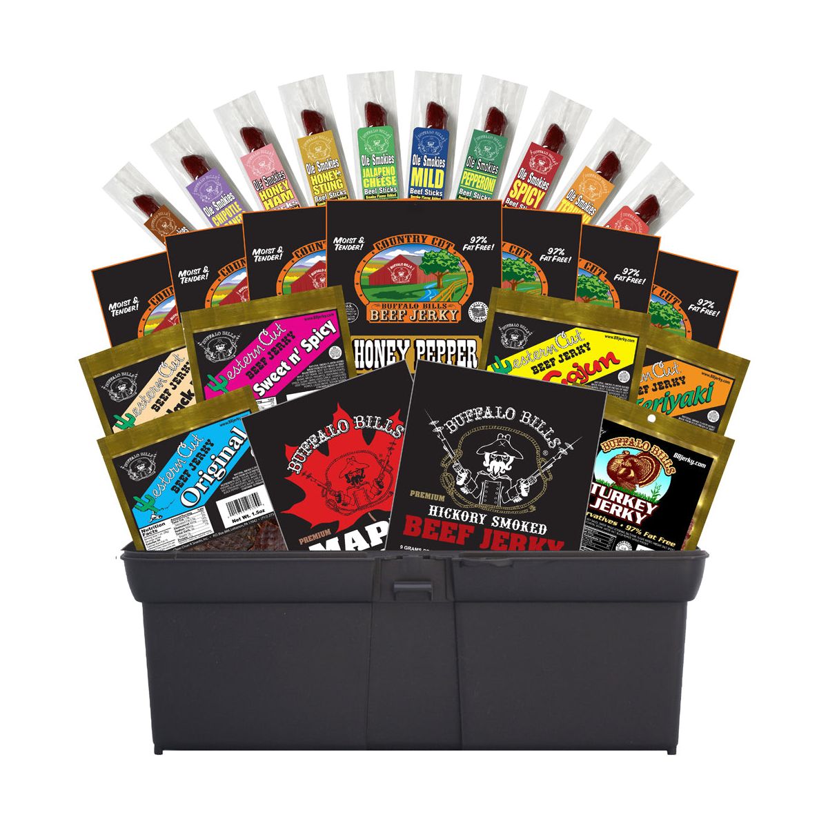 Caja de Regalo Herramientas Buffalo Bills con 25 Piezas de Muestras de Cecina y Palitos de Res (llena con 25 paquetes surtidos)