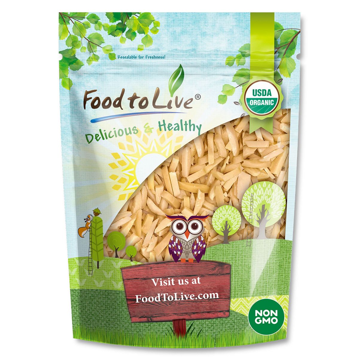 Almendras Fileteadas Tostadas en Seco Orgánicas con Sal del Himalaya - por Food to Live - Imagen 2