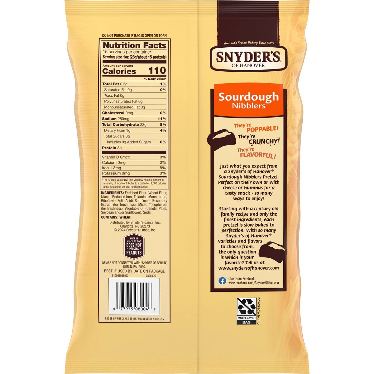 Snyder's of Hanover Pretzels Sourdough Nibblers Tamaño Familiar - 16 oz - Imagen 3