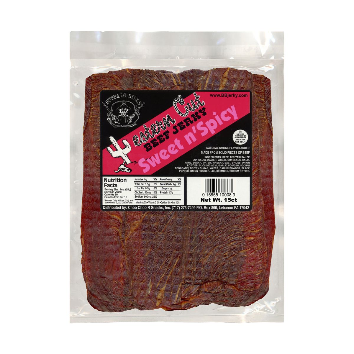 Buffalo Bills 18 oz Carne de Res Seca en Trozos Grandes Corte Occidental Dulce y Picante (15 rebanadas por bolsa) - Imagen 2