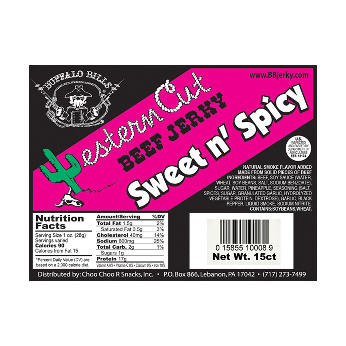 Buffalo Bills 18 oz Carne de Res Seca en Trozos Grandes Corte Occidental Dulce y Picante (15 rebanadas por bolsa) - Imagen 3