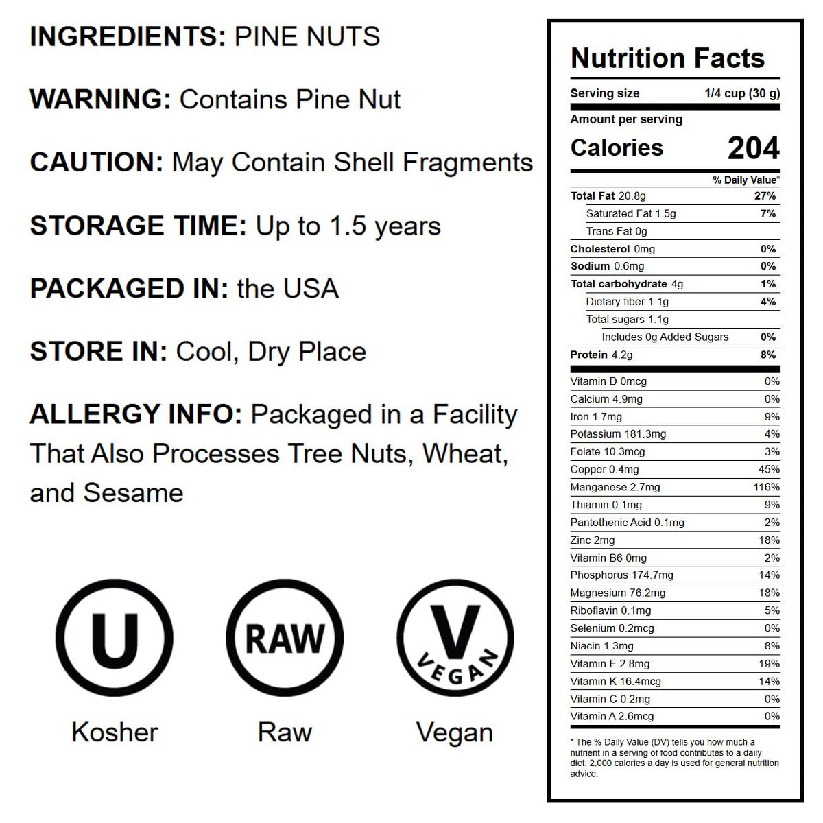 Piñones - Pignolias, a granel, Kosher, crudos, sin sal - Imagen 3