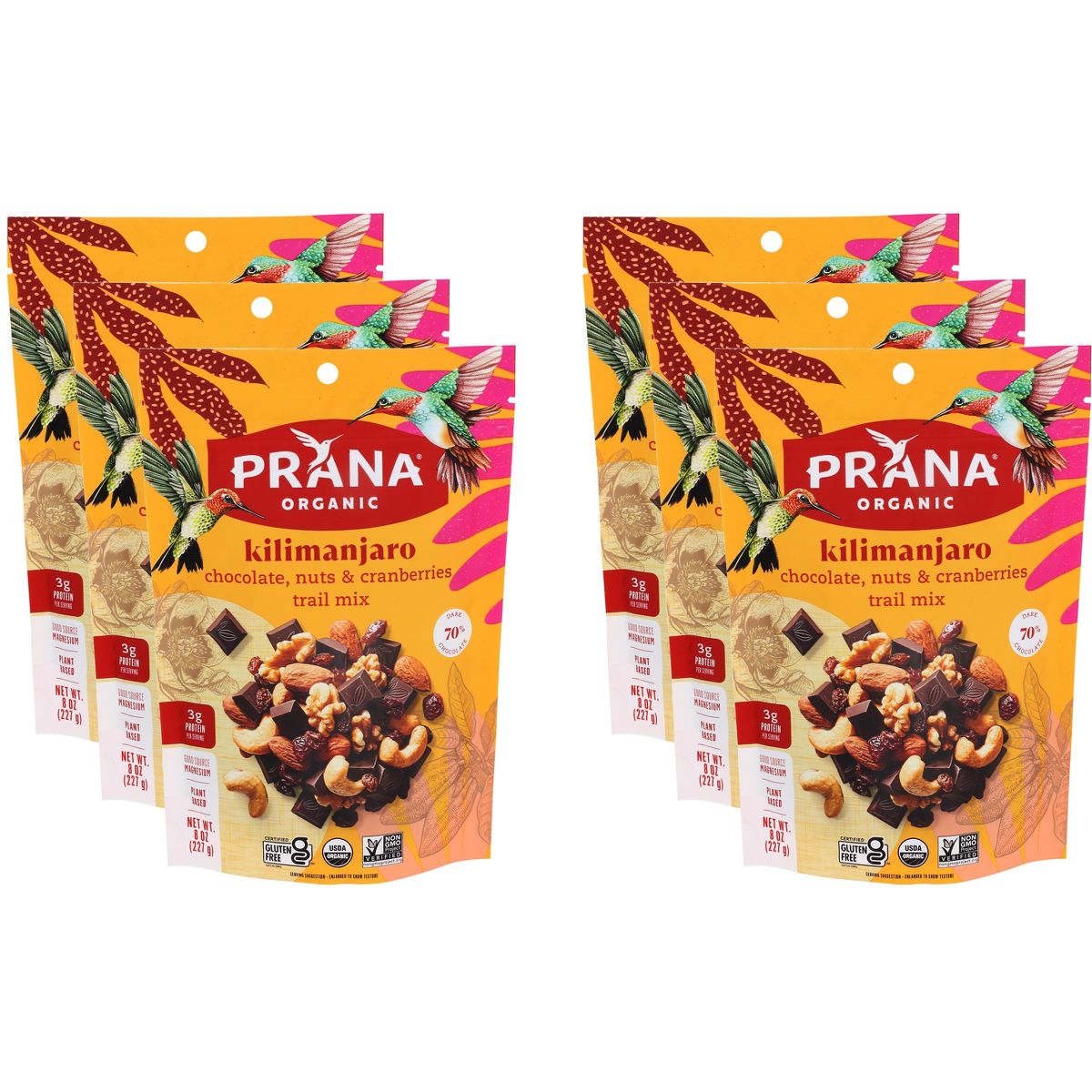 Mezcla de frutos secos Prana Organic Kilimanjaro con chocolate, nueces y arándanos - 8 oz - Paquete de 6 - Imagen 2
