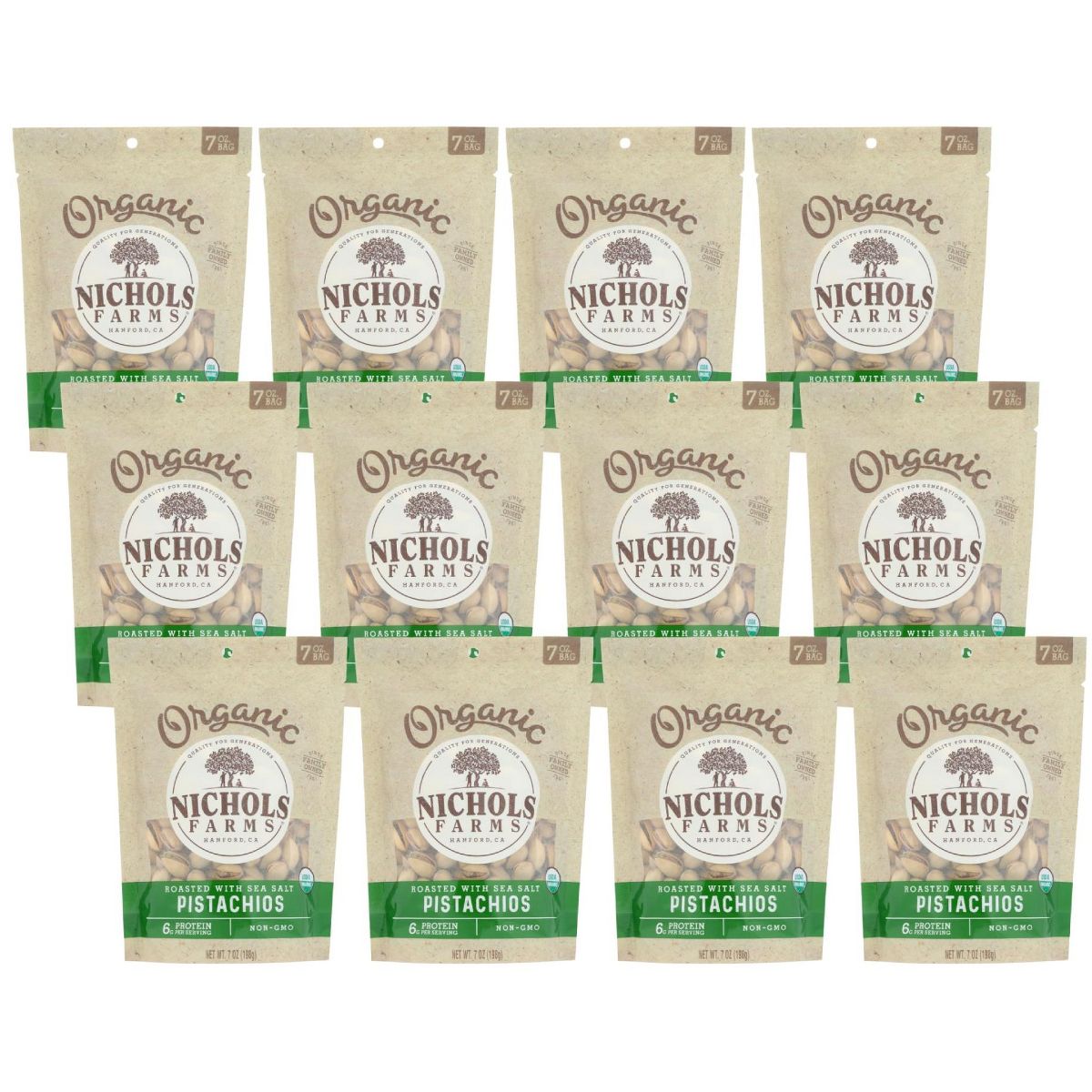 Nichols Farms Pistachios Orgánicos Tostados con Sal de Mar - Caja de 12/7 oz - Imagen 2