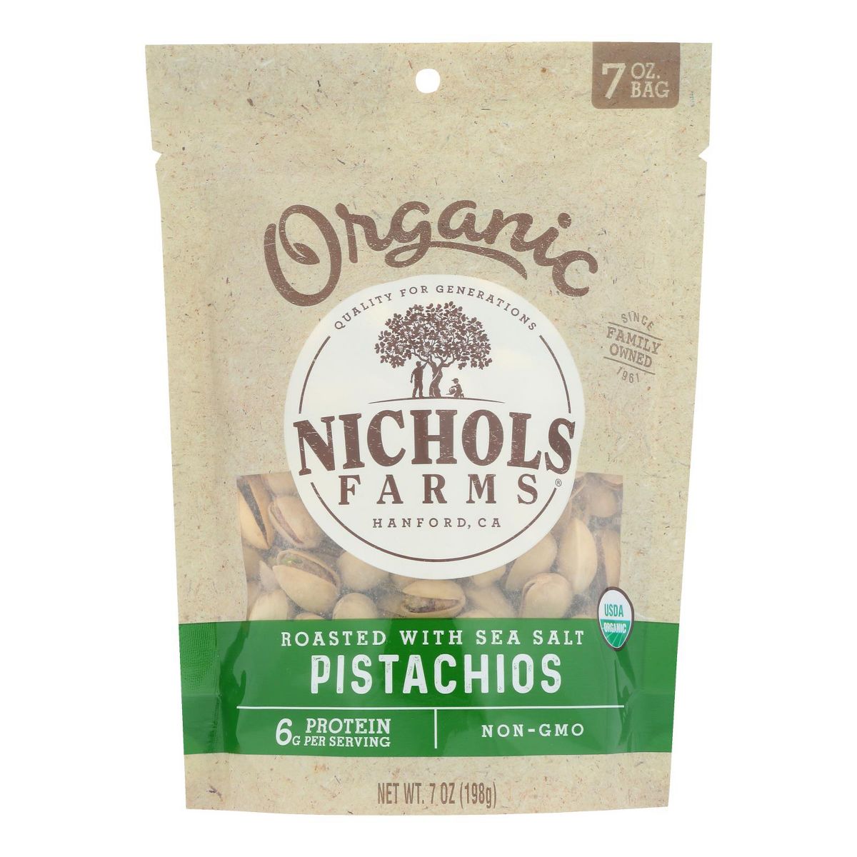 Nichols Farms Pistachios Orgánicos Tostados con Sal de Mar - Caja de 12/7 oz - Imagen 3