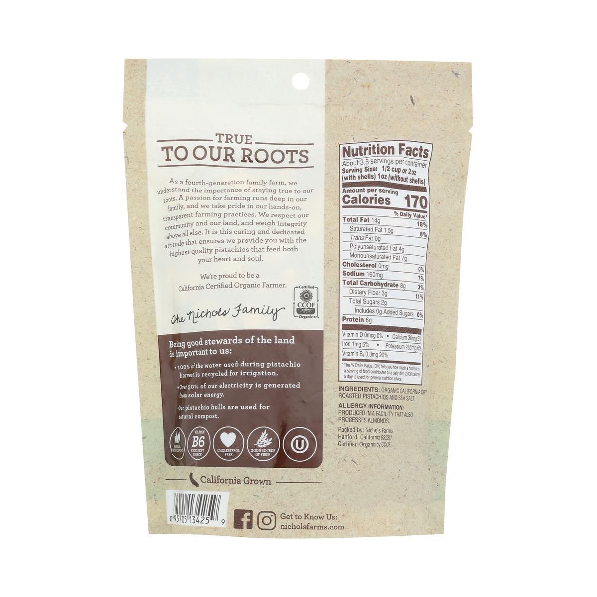 Nichols Farms Pistachios Orgánicos Tostados con Sal de Mar - Caja de 12/7 oz - Imagen 4