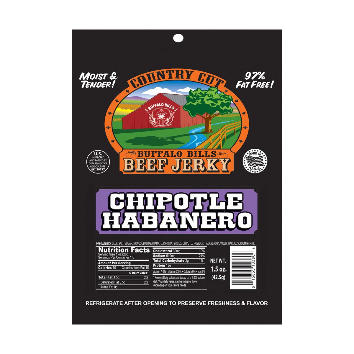 Buffalo Bills 1.5 oz Carne Seca Country Cut Chipotle Habanero - Paquete con 10 bolsas de 1.5 oz - Imagen 3