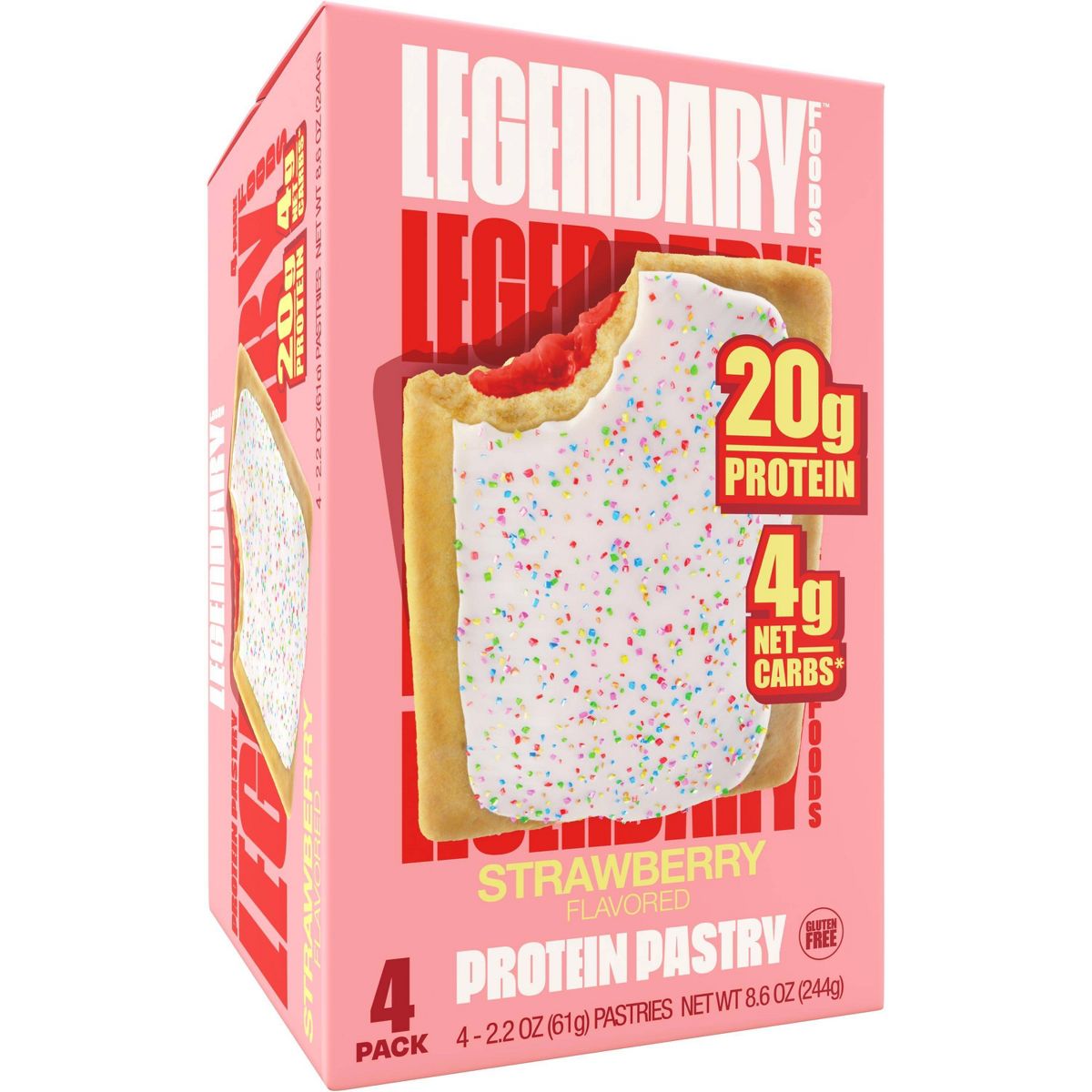 Legendary Foods Gluten Free y Keto Friendly Pastelería Proteica - Fresa - 8.6 oz/4 ct